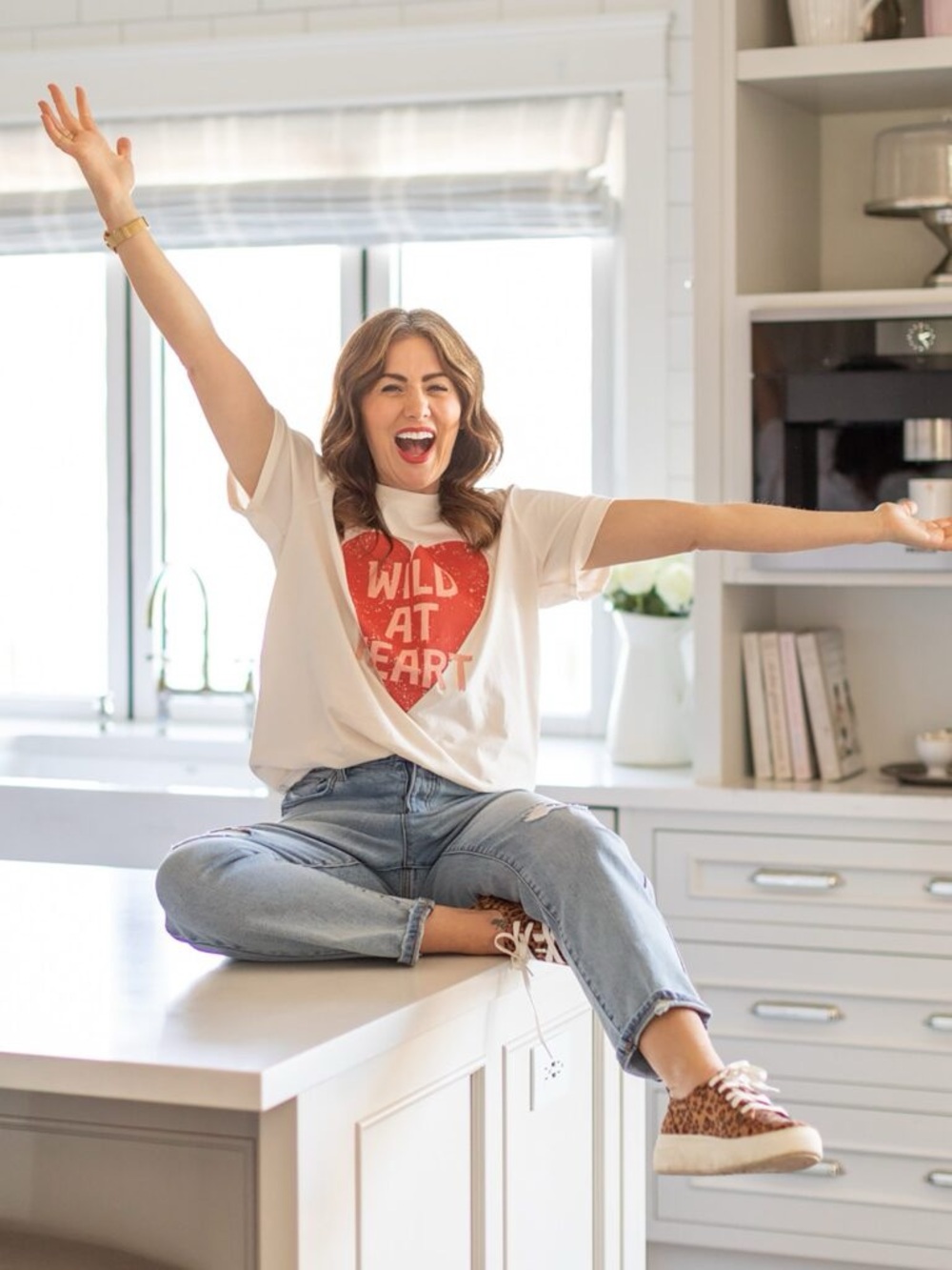 Joe Fresh x Jillian Harris Cream Tee with Red Heart "Wild At Heart"